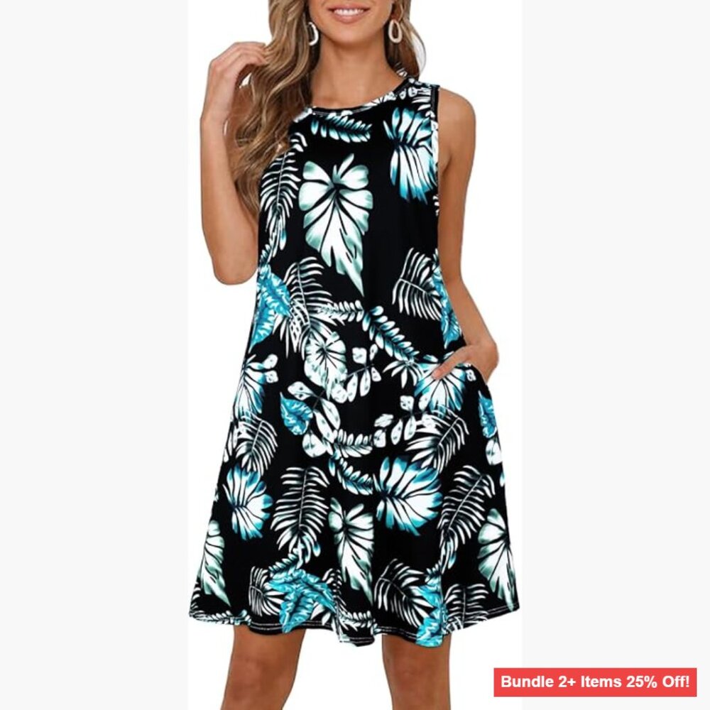 Sleeveless A-Line Mini Dress with Pockets, Casual Swing Fit, Summer Beach